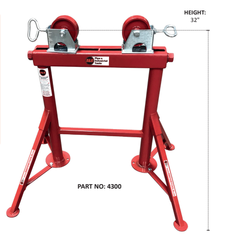 Mathey Dearman B&B Fixed Four Leg Pipe Roller 4300 - high profile 32-inch steel wheel design for stable support and smooth rotation in heavy-duty pipe welding and fabrication projects

