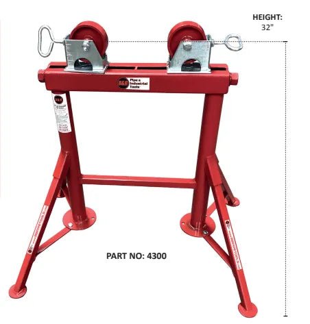 Mathey Dearman B&B Fixed Pipe Roller Hi Profile 32" red stand, welding pipe support tool, 2 rollers, 32" height, pack of 24.
