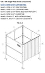 Lincoln 6x6 Single Weld Booth Left Panel L15788-120 line drawing with labeled welding booth parts, posts & hardware kits.