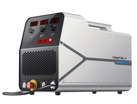 Laser engraving machine with digital display on a white background