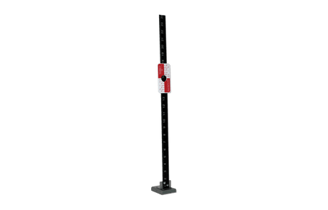 Bug-O TAR-GIT 24" Scale TAR-1100 measuring pole for welding, with white markings, slider, and sturdy base—precise weld setup.