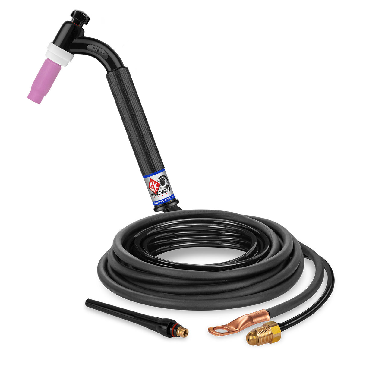 CK Worldwide - Tl26-12-2 Fx - 200 Amp Flex Head Tig Torch, Gas-Cooled, 12.5' Standard Cables, Trim Line - Tl26-12-2 Fx