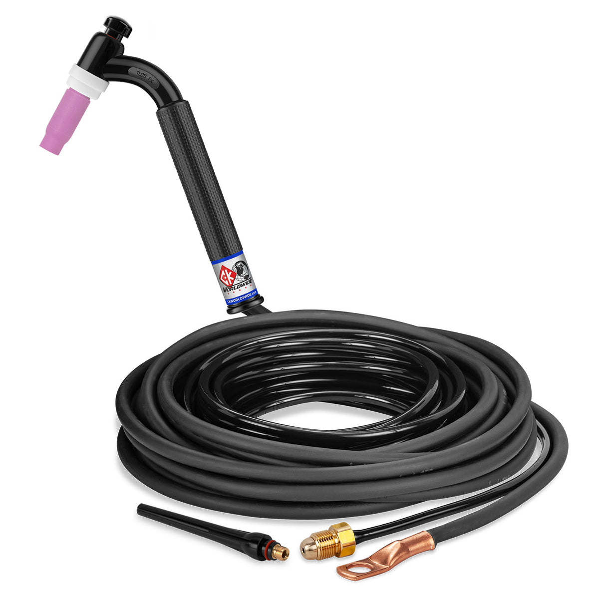 CK Worldwide - Tl26-25-2 Fx - 200 Amp Flex Head Tig Torch, Gas-Cooled, 25' Standard Cables, Trim Line - Tl26-25-2 Fx