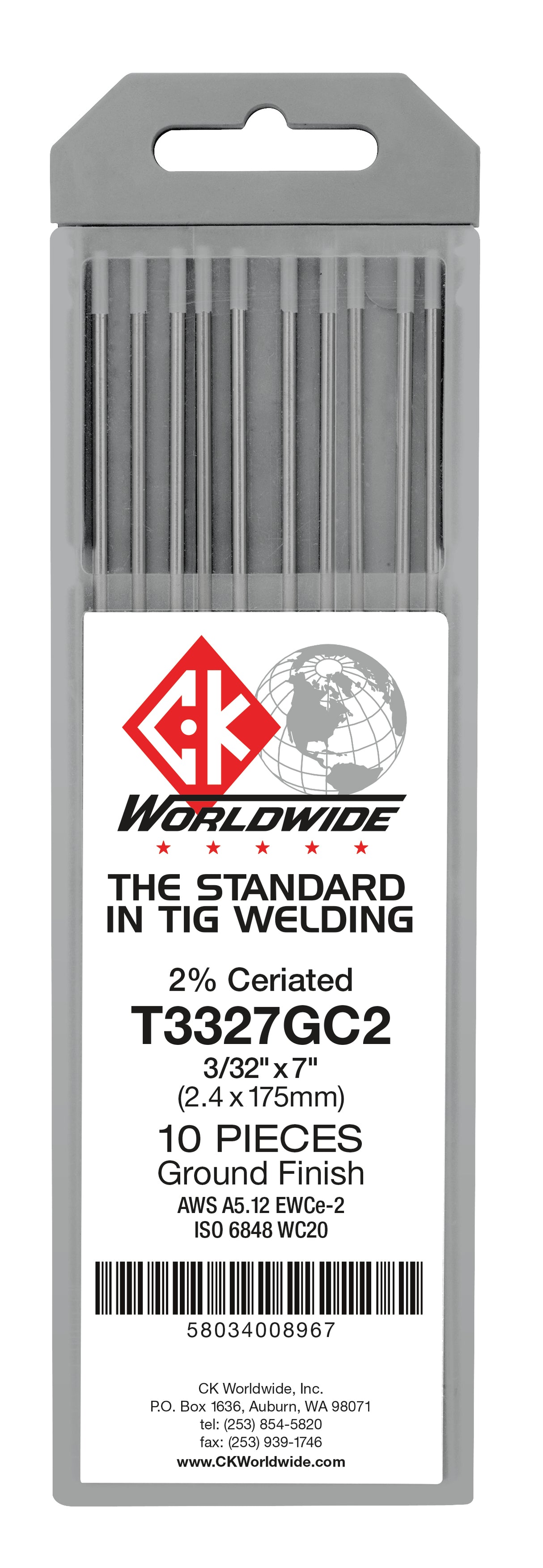 CK Worldwide - Tungsten 3/32" 2% Ceriated - T3329S20Gc2