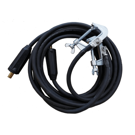 The IWT - Titan Ground Cables 10 (9-EQ100002) is a coiled black cable with a clamp on one end and a connector plug on the other, shown on a transparent background.