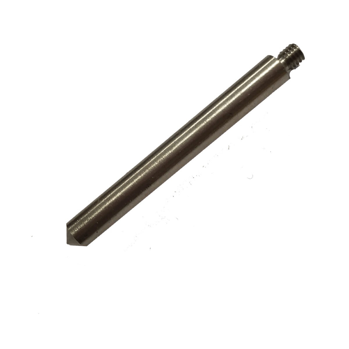 A cylindrical metal rod with a threaded end and a flat, angled tip, part of the IWT - Tripod 2-1/2″ Gun Leg Set - 1-AC500017A, isolated on a transparent background.