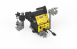 Bug-O UNI-BUG-III 1 Gun Weld 120VAC welder, yellow-black, with clamps, control knobs, and digital display for precision welding.