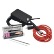 Power MIG 215 MPi TIG Accessory Kit with TIG torch, red cable, control box, rods, ceramic cups, and welding tools on white background.