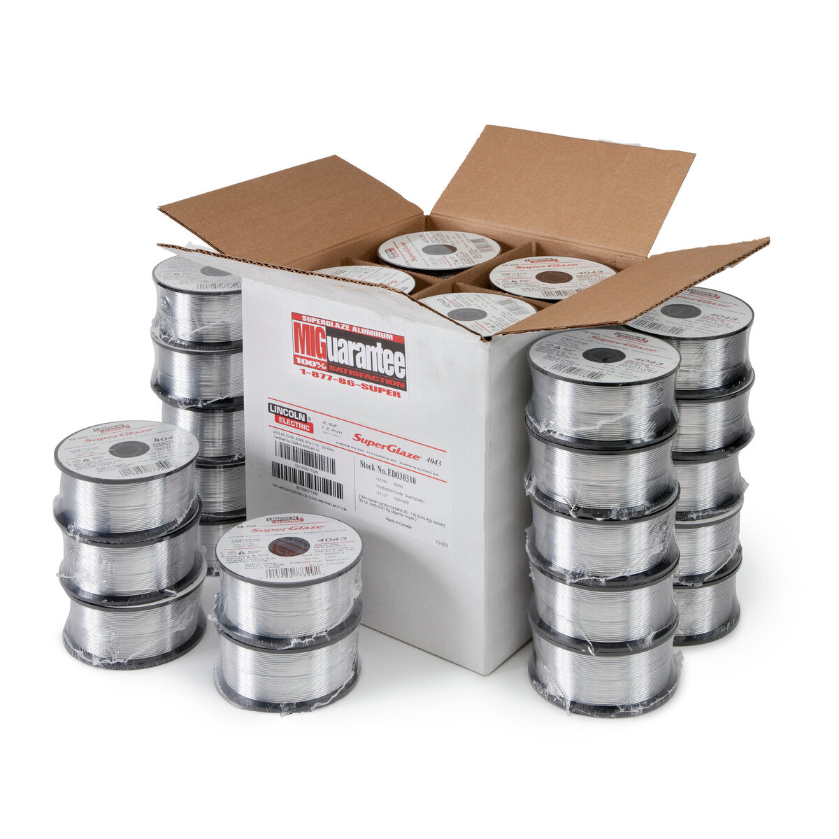 Lincoln ED030308 SuperGlaze 4043 MIG (GMAW) Wire, 0.035 in, (20) 1 lb Spool