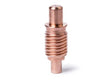 A cylindrical, copper-colored Lincoln Service Part ELECTRODE (45-125A), LC125M (5-PACK) - BK14300-1 with ribbed center, smooth ends, and a flared disc is shown for the FlexCut 125 plasma system against a white background.