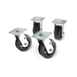 The Lincoln Caster Kit K2665-1 is shown: four metal and black rubber wheels with top mounting plates, including two swivel casters for easy movement and two fixed for stability, arranged against a plain white background.