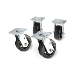 The Lincoln Caster Kit K2665-1 is shown: four metal and black rubber wheels with top mounting plates, including two swivel casters for easy movement and two fixed for stability, arranged against a plain white background.