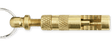 A close-up of the CK Worldwide Tungsten Stick-Out Gauge for TG1-24: a compact, brass, cylindrical tool with knurled grip, threaded screw part, visible internals, and attached to a metal keyring. Popular among TIG welding professionals.