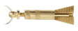 The CK Worldwide Tungsten Stick-Out Gauge (Tg1) is a brass keychain shaped like a dart, with a textured grip and tail fins. Inspired by TIG welding tools, it features a key ring at the tip, attached via a small threaded screw. Plain white background.