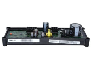 A close-up of the Lincoln OEM G4407-2 OCV Indicator PCB Assembly shows various components, including capacitors and connectors on a black base, with white barcode labels and part numbers on the front edge.
