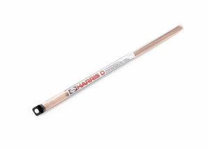 A clear plastic tube with a black cap holds several Harris Harris 0 Phos-Copper Brazing Alloy rods (0.050 x 1/8 in, 5 pack, 0620F15P), featuring a label with the Harris D brand name in red and black on a white background.
