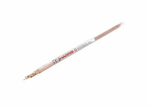 A clear plastic tube labeled Harris Harris 0 Phos-Copper Brazing Alloy - 0.050 x 1/8 in (1.3 x 3.2 mm) - 5 pack Tube - 0620F15P holds thin, copper-colored rods, shown against a plain white background.