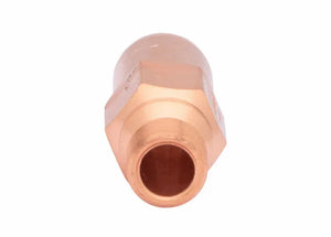 A close-up view of a tellurium copper fitting or connector, shown against a white background, with a hexagonal middle section and an open, circular end facing the viewer.