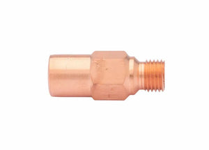 A copper-colored Harris 1390 fitting with a hexagonal middle section, a smooth cylindrical end on the left, and a threaded end on the right, shown against a white background.