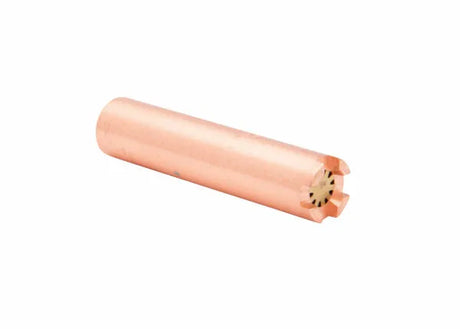 A cylindrical copper-colored propane heating tip with a slotted, star-shaped opening at one end, isolated on a white background.