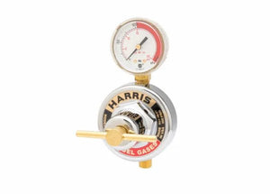 Harris 247NC-15 1/4" LH Single Stage Fuel Gas Regulator for welding, high flow, black/red gauge, gold handle, WeldingMart.