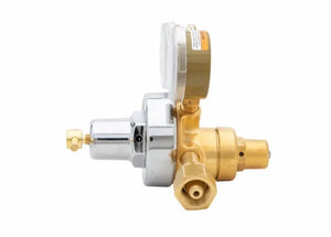 Harris 2561-125C-540 Oxygen Regulator for welding, with pressure gauge, multi ports, and knobs for precise gas flow control.