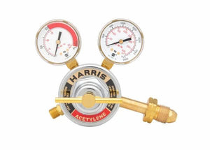 Harris 2561-15C-300 Two-Stage Acetylene Regulator with dual gauges, brass fitting for precise welding gas control, 3300910.