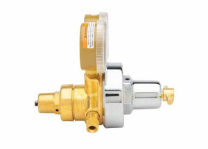 Harris 2561-15C-300 Two-Stage Acetylene Regulator with gauge, welding gas flow control tool at WeldingMart, close-up side view.