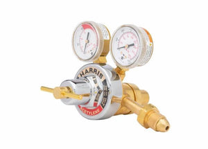 Harris 2561-15C-510 Two Stage Acetylene Regulator for welding, dual pressure gauges, brass fittings—WeldingMart equipment.