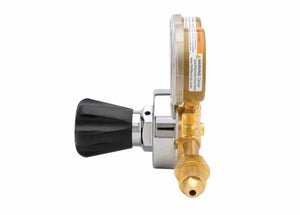Harris 25GX-145-590 Single Stage Industrial Air Regulator for welding tools with gauge and knob, isolated on white. WeldingMart.
