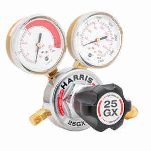 Harris 25GX-15-300 Single Stage Acetylene Regulator with dual gauges—essential welding equipment for precise gas control.