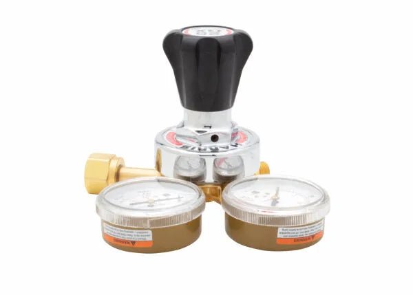 Harris 25GX-15-300 Acetylene Regulator for welding, brass/chrome body, black knob, dual gauges—WeldingMart equipment.