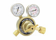 Harris 25GX-60-IGG-320 CO₂ Regulator for welding features dual gauges, adjustment knob, and inlet for precise shielding gas control.