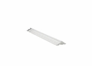 A package of Harris 26 3/32 aluminum electrodes (0002650) includes long, thin white welding rods with textured ends for secure connection, displayed neatly stacked in parallel rows on a white background.