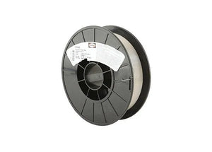 A 10 lb spool of Harris 308 Stainless Steel MIG (GMAW) Welding Wire, 0.025 in (0.64 mm), with a black plastic reel, transparent filament, and white label on top. The background is plain white. Product code: 0030815.