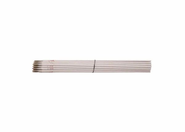 A bundle of Harris 308L 16 Stainless Stick SMAW Welding Rods (3/32 x 12, 10 lb Box, 308L650) is neatly stacked, secured with a black twist tie. The cylindrical electrodes have rounded tips and are displayed on a plain white background.