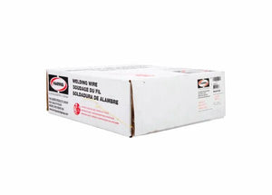 A slightly worn rectangular white box labeled Harris 308L Stainless Steel MIG Welding Alloy - 0308L18 in English, French, and Spanish sits on a white background. Red and black logos and text, company logo, and barcode are visible.