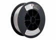 A large black spool of Harris 308LT1-1 Dynacore Stainless Flux-Cored FCAW Welding Wire (.035, 25#) holds coiled silver wire, features multiple labels with product details and logos, and has a central hole for welding machine mounting.