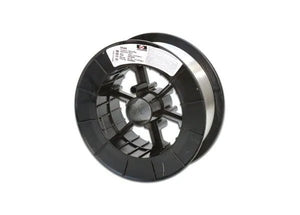 A spool of Harris 309 Stainless MIG GMAW Welding Wire .035 X 25# (00309F8) features metallic wire wound on a black plastic reel with spokes and a white side label, shown against a plain white background.