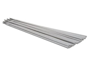 A stack of Harris 309L 16 Stainless Stick SMAW Welding Rods (3/32 x 12, model 309L650) are neatly arranged on a white surface, with pointed tips left and rounded ends right. These smooth rods are ideal for arc welding applications.