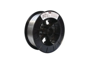 A large black plastic spool holds Harris 312 Stainless MIG GMAW Welding Wire (.045, 25#) – 00312H8, with multiple spokes and a labeled rim, set against a plain white background.