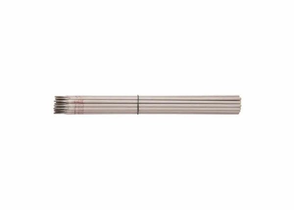 A bundle of Harris 316L 16 Stainless Stick SMAW Welding Rods (1/8 x 14, 10 lb, 316L660) is shown laid horizontally on a white background, secured with a thin black band. The rod tips are darker, showing their typical electrode coating.