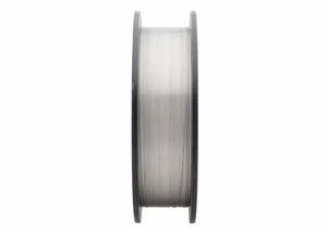 A spool of Harris 316LSI Stainless Steel GMAW MIG Welding Wire (.025, 10# SPOOL - 316LS15) sits on a white background. The clear, neatly wound filament is on a cylindrical reel with black edges, ideal for precise welding applications.