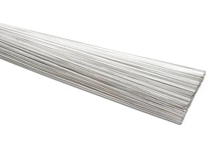 The Harris 347 .045 Stainless TIG GTAW Welding Rods, 36 length (10# - 0347TH0), are smooth, reflective, and uniform steel rods shown fanned out at one end on a white background. They are made from a columbium stabilized alloy.