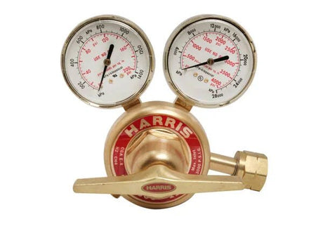 Harris 3500-125-695 Single Stage Regulator for hydrogen/methane, 2 gauges, welding gas control, WeldingMart accessory.