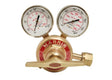 Harris 3500-200-695 hydrogen/methane regulator, brass, dual gauges, horizontal handle—welding gas equipment at WeldingMart.