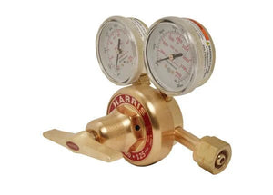 Harris 3500-200-695 single stage gas regulator for hydrogen/methane, brass, dual gauges, welding tool, WeldingMart accessory.