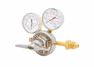 Harris 3500-400-580 regulator for argon, helium, nitrogen; dual gauges, brass/silver finish—welding tool at WeldingMart.