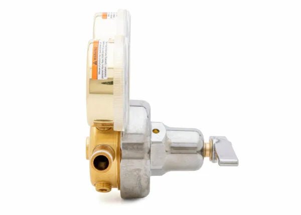 Harris 3500-400-580 Single Stage Argon/Helium/Nitrogen welding gas regulator, brass and silver, clear gauge, WeldingMart.