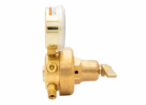 Harris 3500-50-510P High-Pressure Regulator for propane/propylene welding, pressure gauge, lever, connectors, on white background.